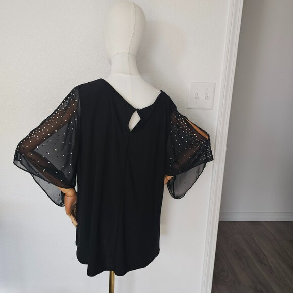 Roz and Ali Slit Sleeve Black Evening Shirt with embellishments - Picture 2 of 7